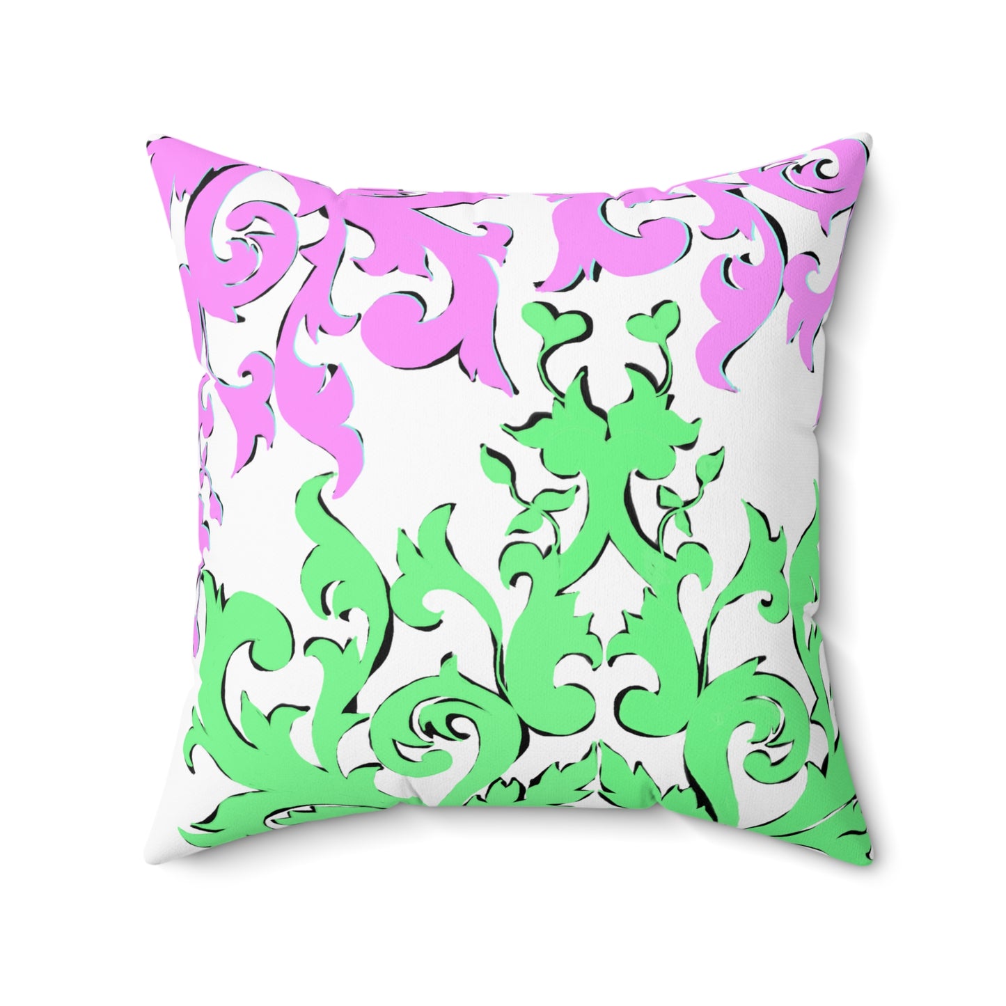 Scrollwork Polyester Square Pillow "A cheerful heart..."