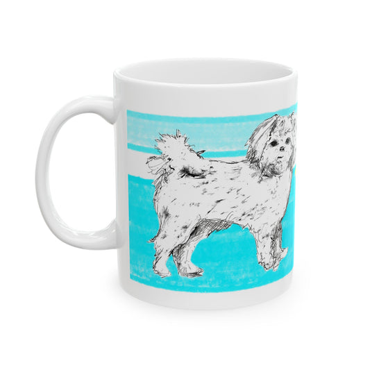 Mega Stripe Dogi Butterfly Flutter Ceramic Mug, (11oz, 15oz), Aqua Shih Tzu