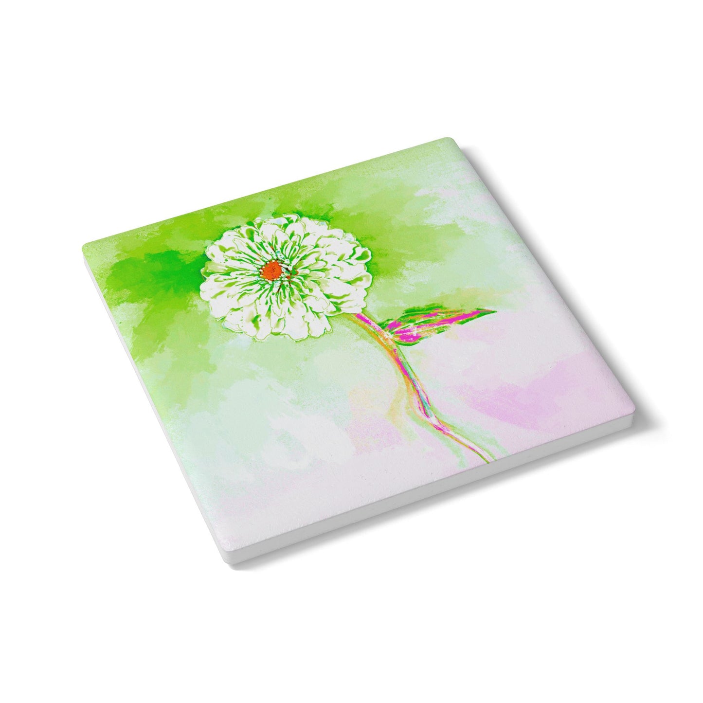 Zinnia Ceramic Coaster, Yellow Green