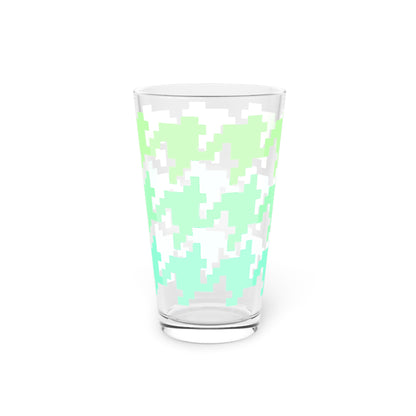 Houndstooth Fun in Greens and Teals Pint Glass, 16oz