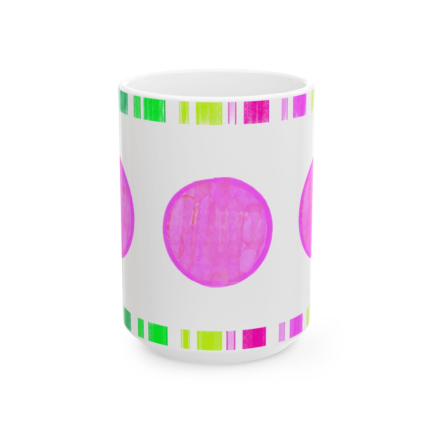 Mega Dot & Stripes Pink Ceramic Mug, (11oz, 15oz)