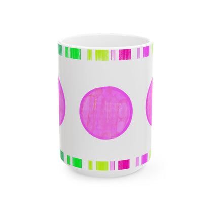 Mega Dot & Stripes Pink Ceramic Mug, (11oz, 15oz)