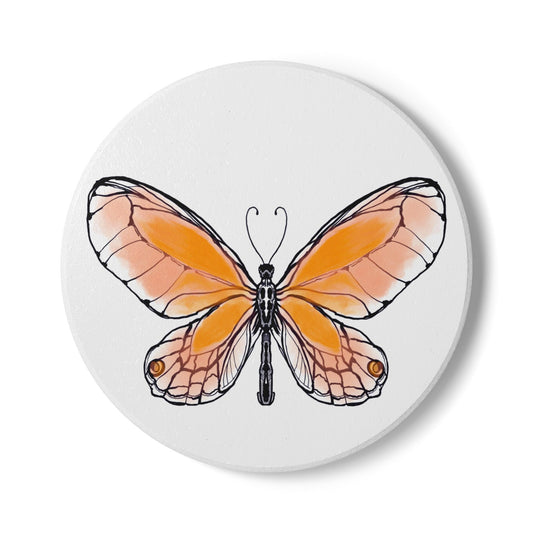 Butterfly Blossom Romp Ceramic Coaster, Orange