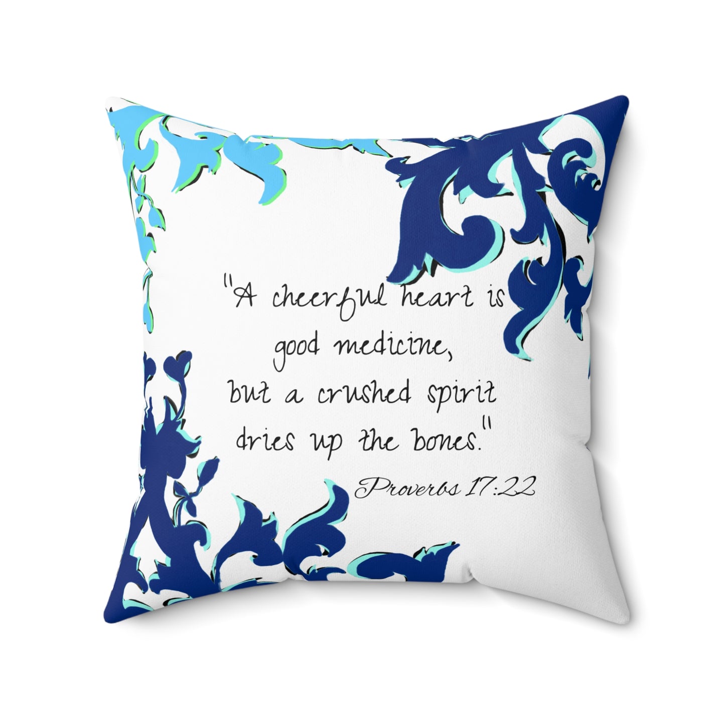 Scrollwork Polyester Square Pillow "A cheerful heart..."