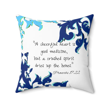 Scrollwork Polyester Square Pillow "A cheerful heart..."