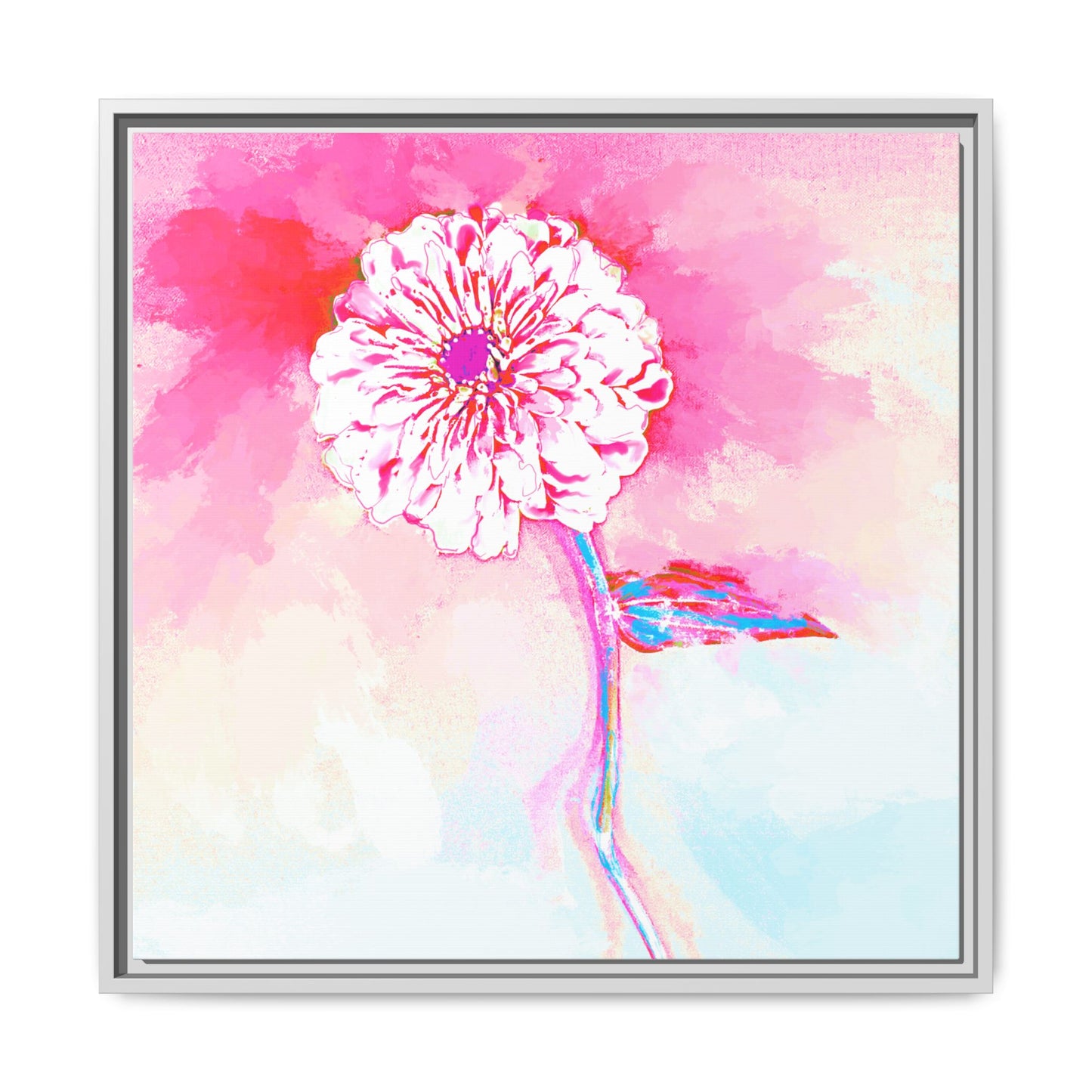Zinnia Color Splash Matte Canvas Pink Framed