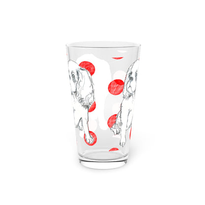 Dogi Fun and Polka Dots Pint Glass in Red, Cocker Spaniel, 16oz