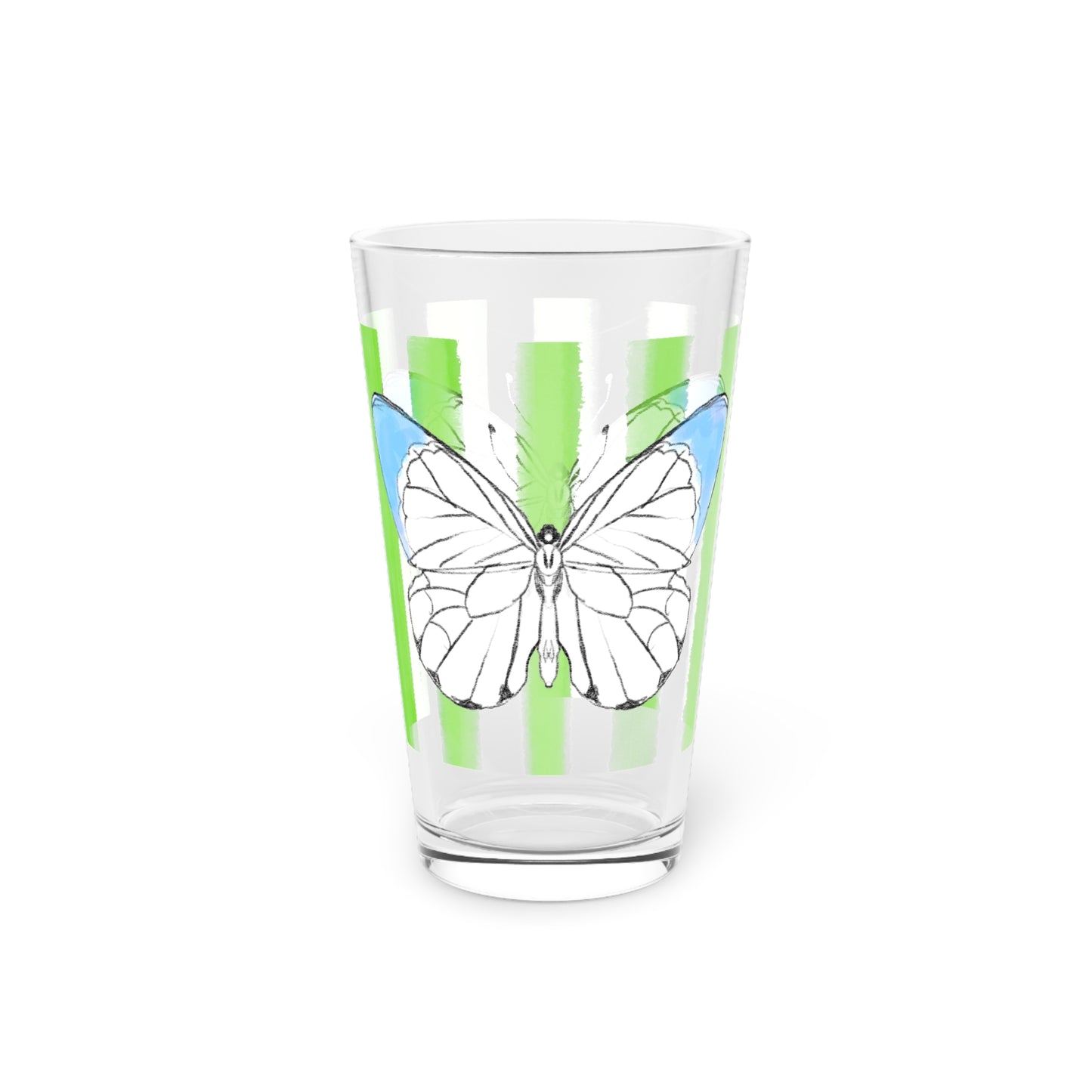 Butterfly Chroma Pint Glass in Aqua with Light Green Stripes, 16oz