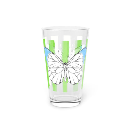 Butterfly Chroma Pint Glass in Aqua with Light Green Stripes, 16oz