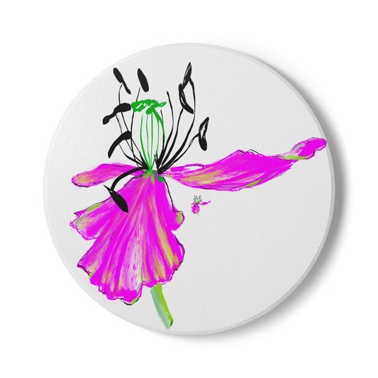 Tulip Love Ceramic Coaster in Fuchsia