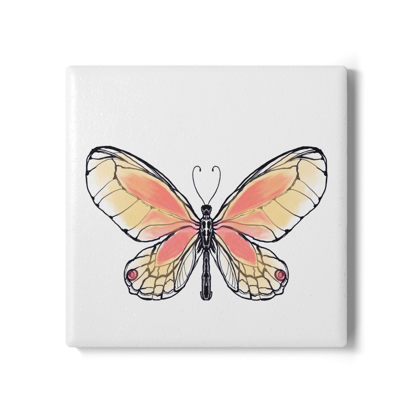 Butterfly Blossom Romp Ceramic Coaster, Yellow Orange