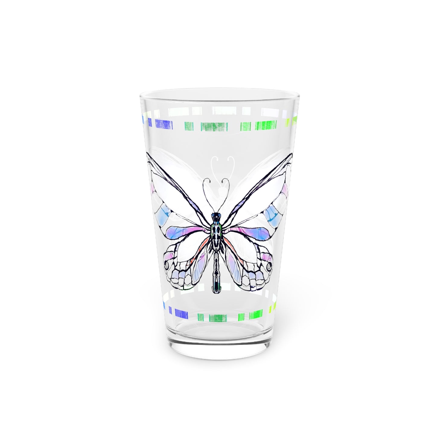 Butterfly Flutterstripe Pint Glass in Lavender, 16oz