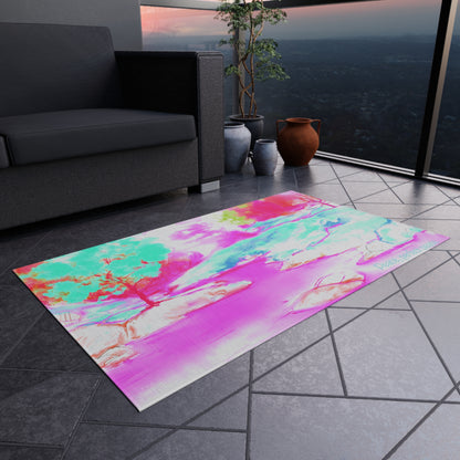 Inspirational Landscapes Indoor/Outdoor Area Rug "Peace perfect peace", Aqua and Raspberry