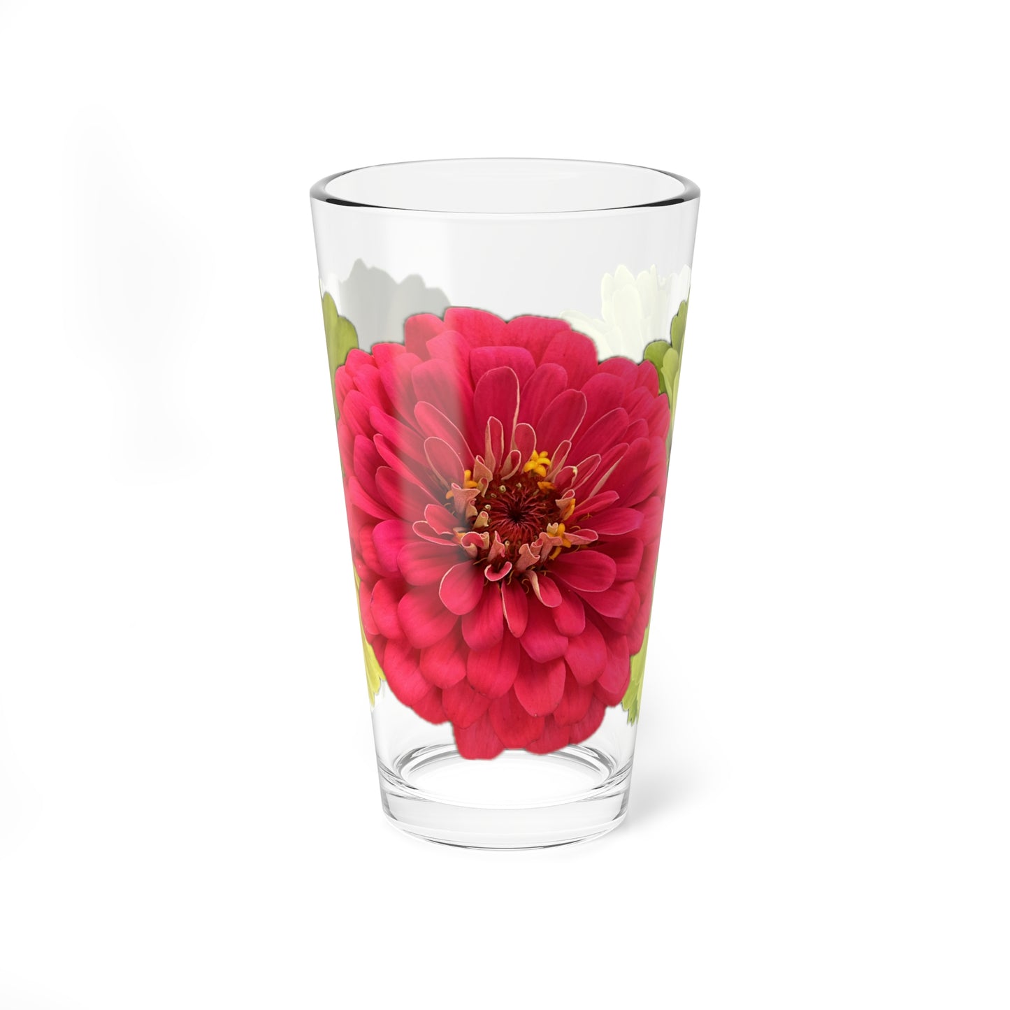 Zinnia Pint Glass Yellow Red