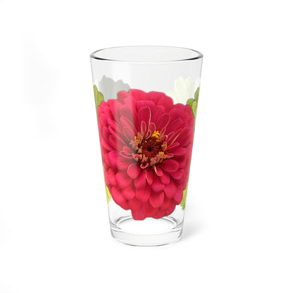 Zinnia Pint Glass Yellow Red