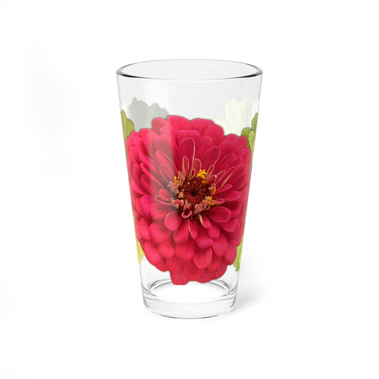 Zinnia Pint Glass Yellow Red