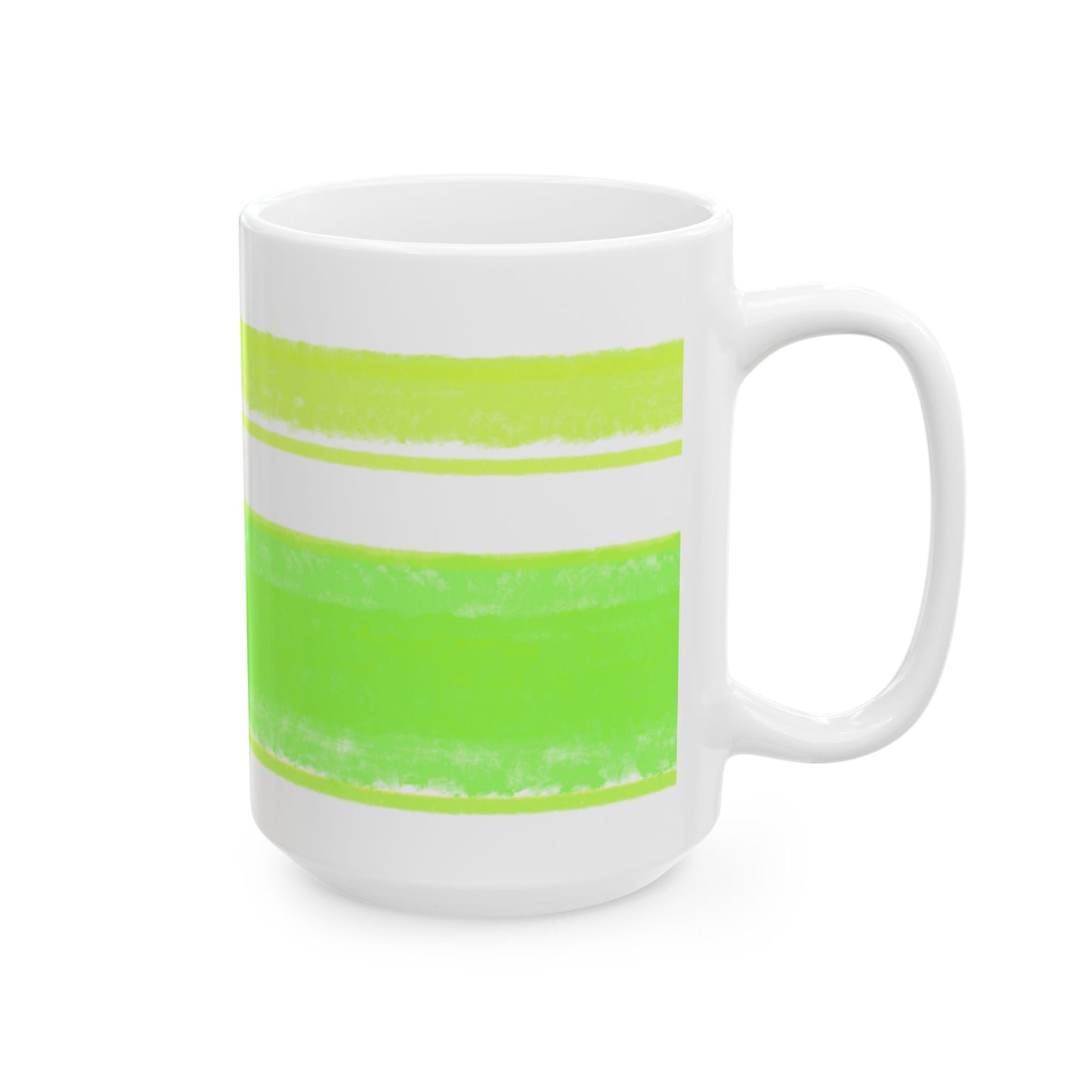 Mega Stripe Kitty Butterfly Flutter Ceramic Mug Yellow Green