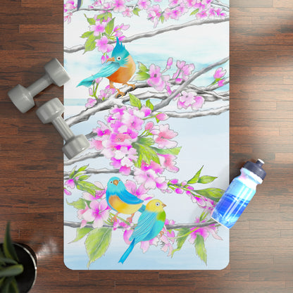 Rubber Yoga Mat Cherry Blossoms and Jolly Birds