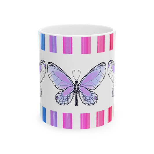 Mugs Butterfly Rainbow Stripe Ceramic Mug in Lavender