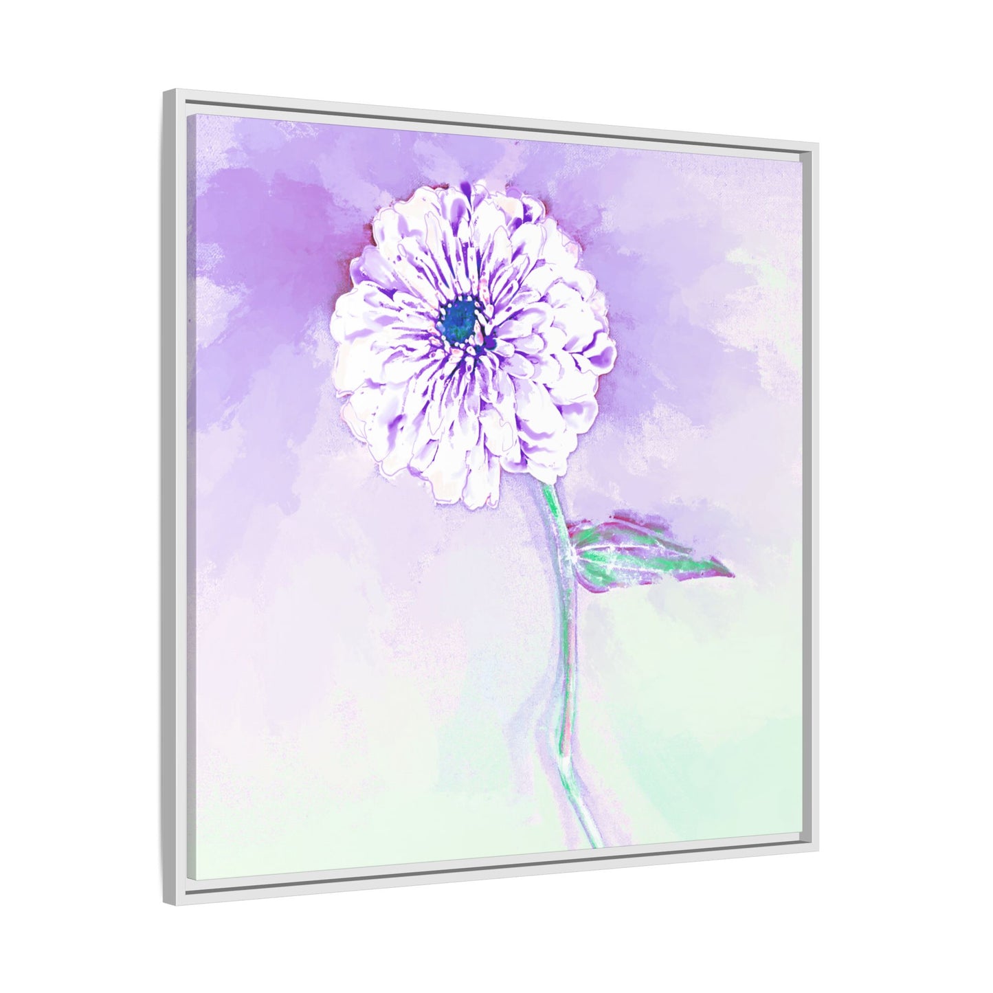 Zinnia Color Splash Matte Canvas Light Purple Framed