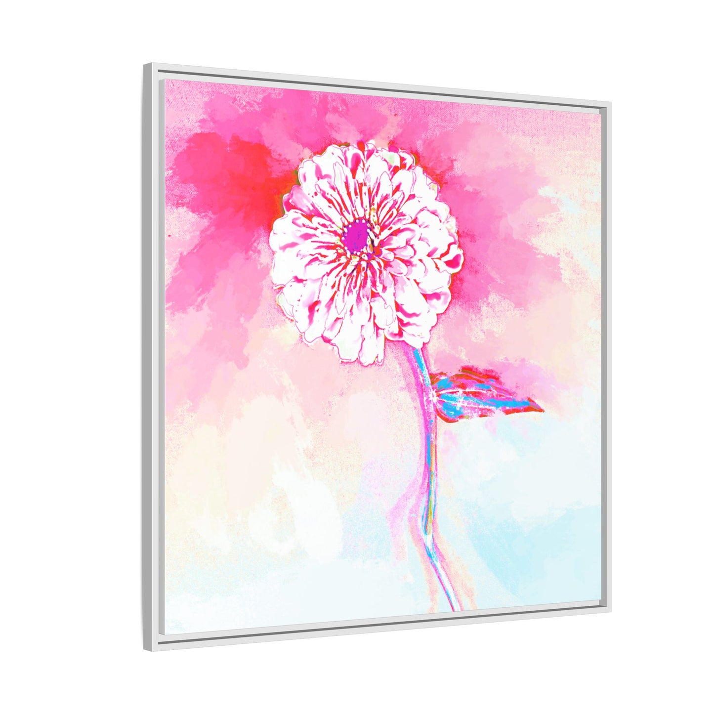 Zinnia Color Splash Matte Canvas Pink Framed
