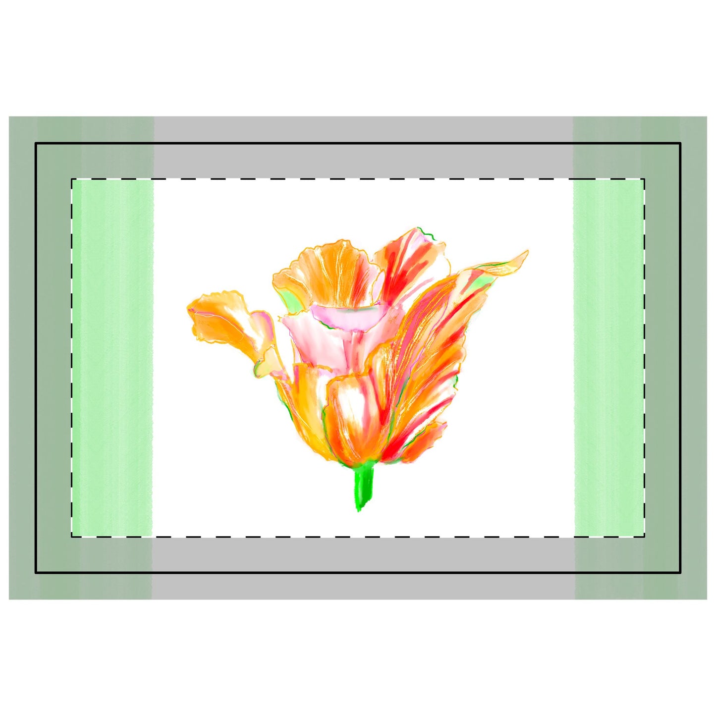Tulip Love Polyester Quilted Placemat in Orange with Green Striped Edges