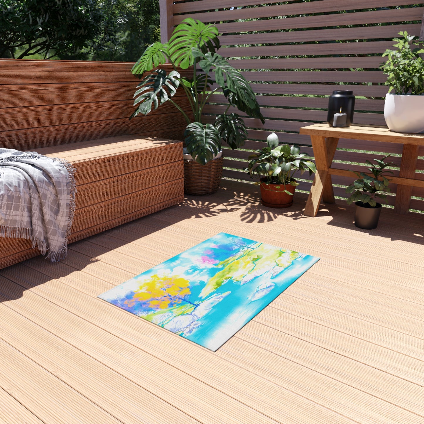 Joyful Landscapes Indoor/Outdoor Rug, Yellow and Blue, Non-Slip