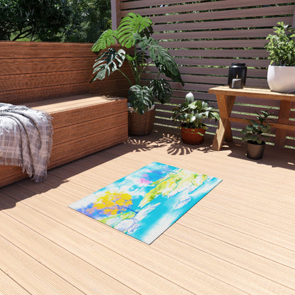 Joyful Landscapes Indoor/Outdoor Rug, Yellow and Blue, Non-Slip