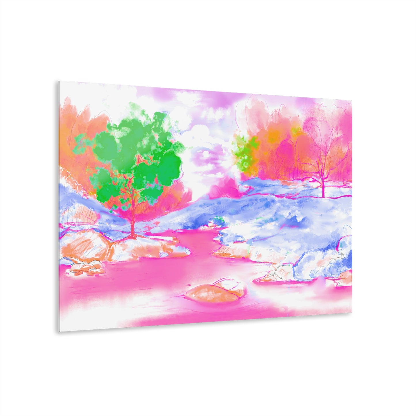 Joyful Landscapes Acrylic Print in Raspberry and Green (French Cleat Hanging)