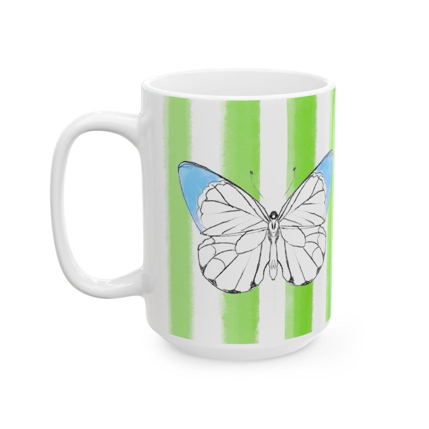 Butterfly Chroma Ceramic Mug in Aqua with Light Green Stripes