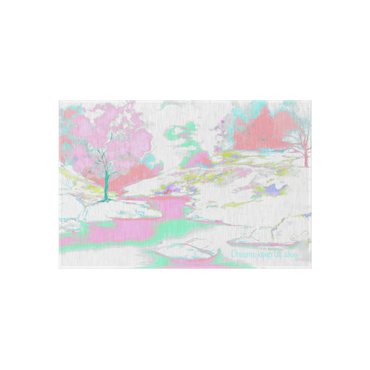 Inspirational Landscapes Indoor/Outdoor Area Rug "Dreams keep us alive", blues and pinks
