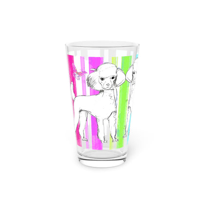 Dogi Butterfly Flutter Pint Glass in Multi-color, 16oz. Poodle