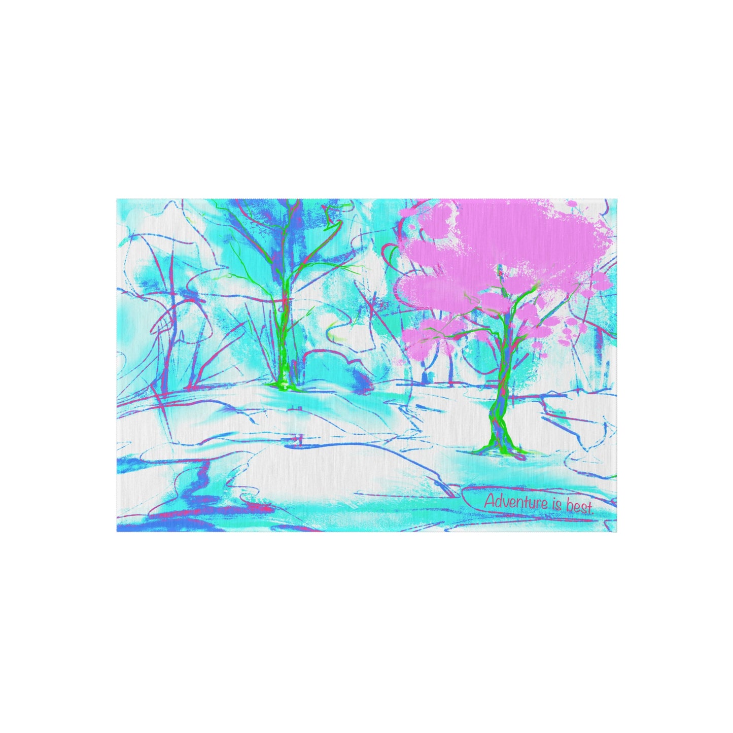 Inspirational Landscapes Indoor/Outdoor Area Rug, "Adventure Is Best", Blue, Aqua, and Lilac