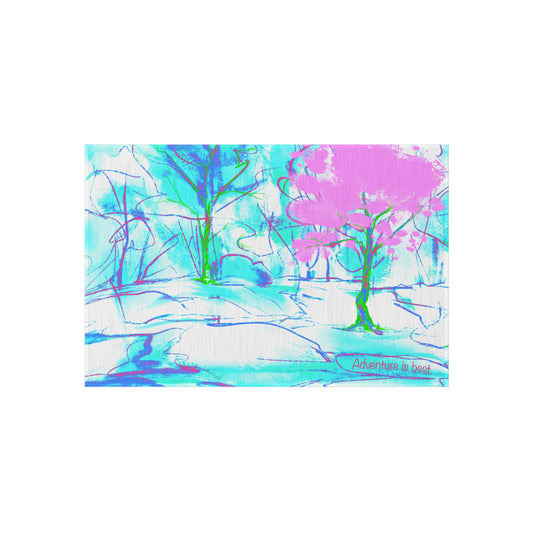 Inspirational Landscapes Indoor/Outdoor Area Rug, "Adventure Is Best", Blue, Aqua, and Lilac