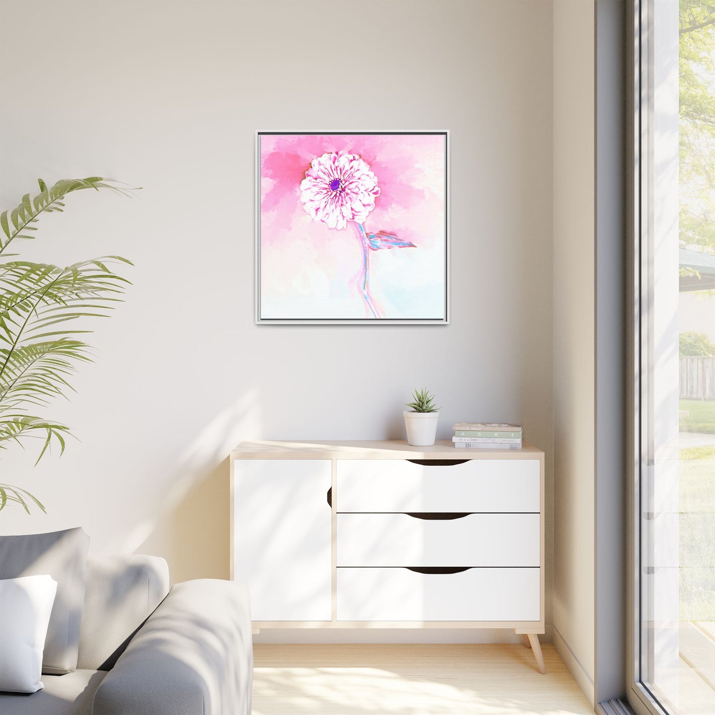Zinnia Color Splash Matte Canvas Light Pink Framed
