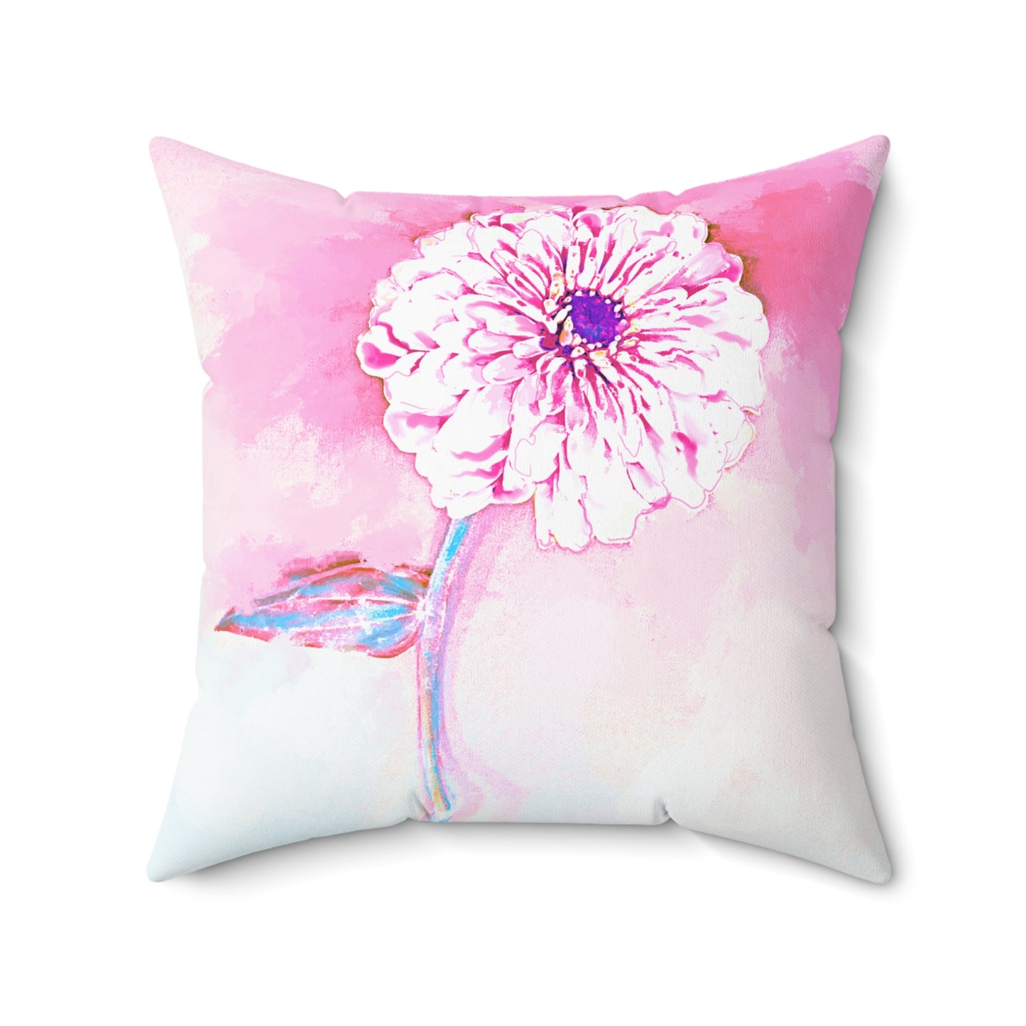 Zinnia Color Splash Spun Polyester Square Pillow, Raspberry, Pink