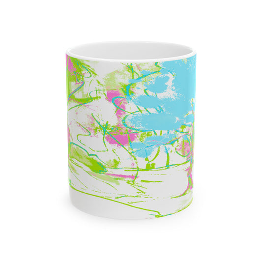 Joyful Landscapes Ceramic Mug in Lime Green and Aqua, 11oz, 15oz.