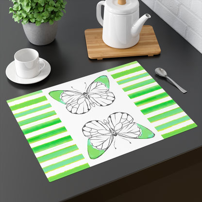 Butterfly Chroma Stripe Placemat, 1pc, Darker Green, Cotton, (Fabric Background Creamy White)