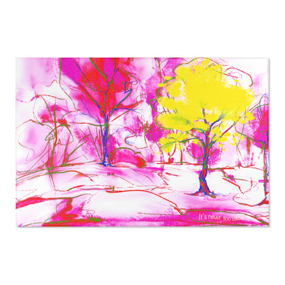 Inspirational Landscapes Indoor Rug in Red, "It's never too late" Pink, and Yellow