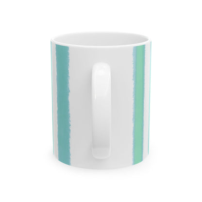 Watercolor Stripe Ceramic Mug in Aqua Green, 11oz