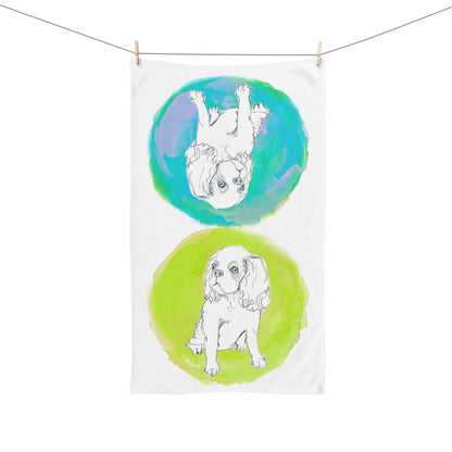 Dogi Fun Circles and Spaniels Hand Towel in Lime and Aqua