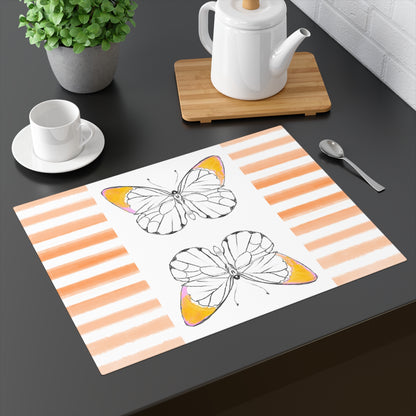 Butterfly Chroma Stripe Placemat, 1pc, Orange, Cotton(Fabric Background  Creamy White)