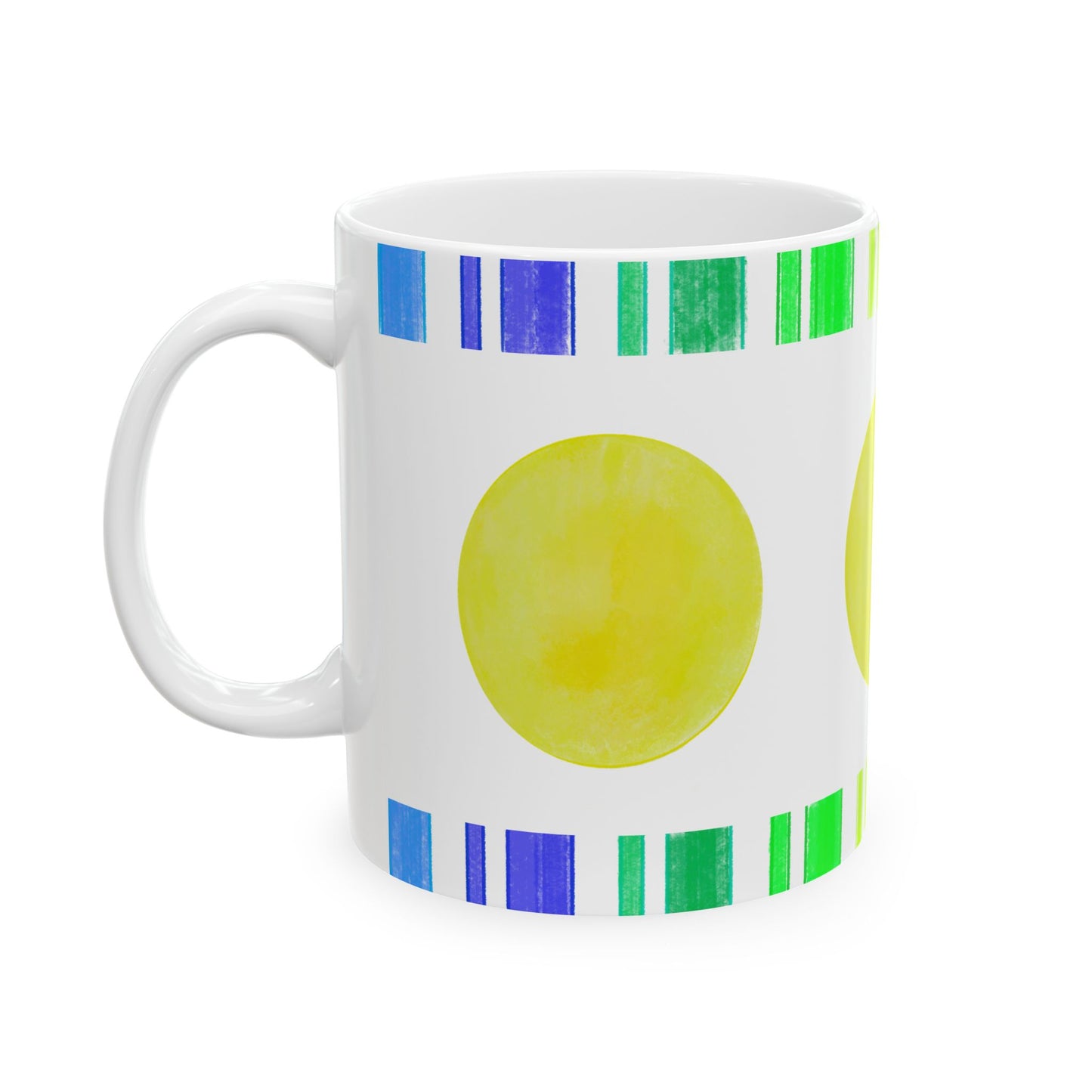 Mega Dot & Stripes Green Yellow Ceramic Mug, (11oz, 15oz)