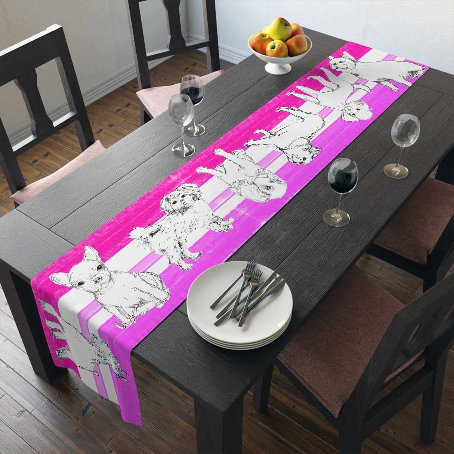 Dogi Butterfly Flutter Table Runner , 16" x 90", Cotton Creamy White Background OR Poly Bright White Background), Pinks