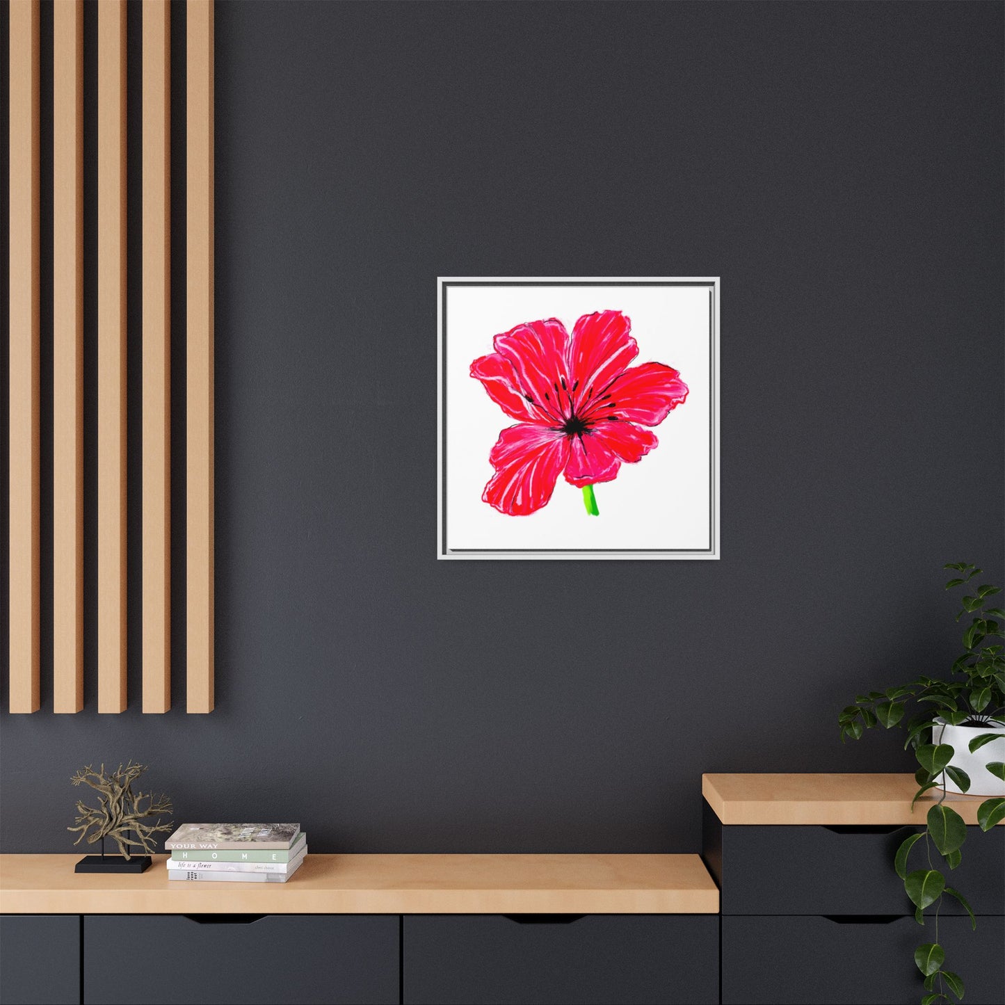 Dancing Tulips Matte Canvas, Framed  Red