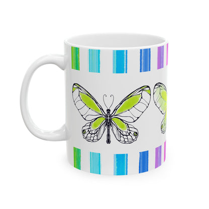 Mugs Butterfly Rainbow Stripe Ceramic Mug in Lime