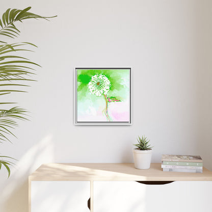 Zinnia Color Splash Matte Canvas Grass Green Framed