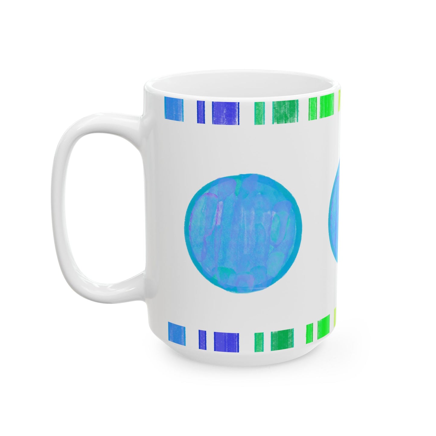 Mega Dot & Stripes Medium Blue Ceramic Mug, (11oz, 15oz)