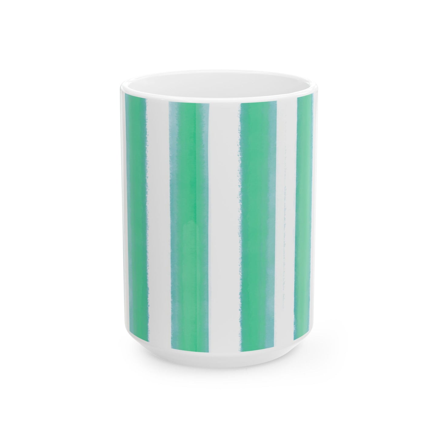 Watercolor Stripes Ceramic Mug in Green Aqua