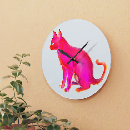 Colorful Cats & Dogs Wall Clock in Bright Pink